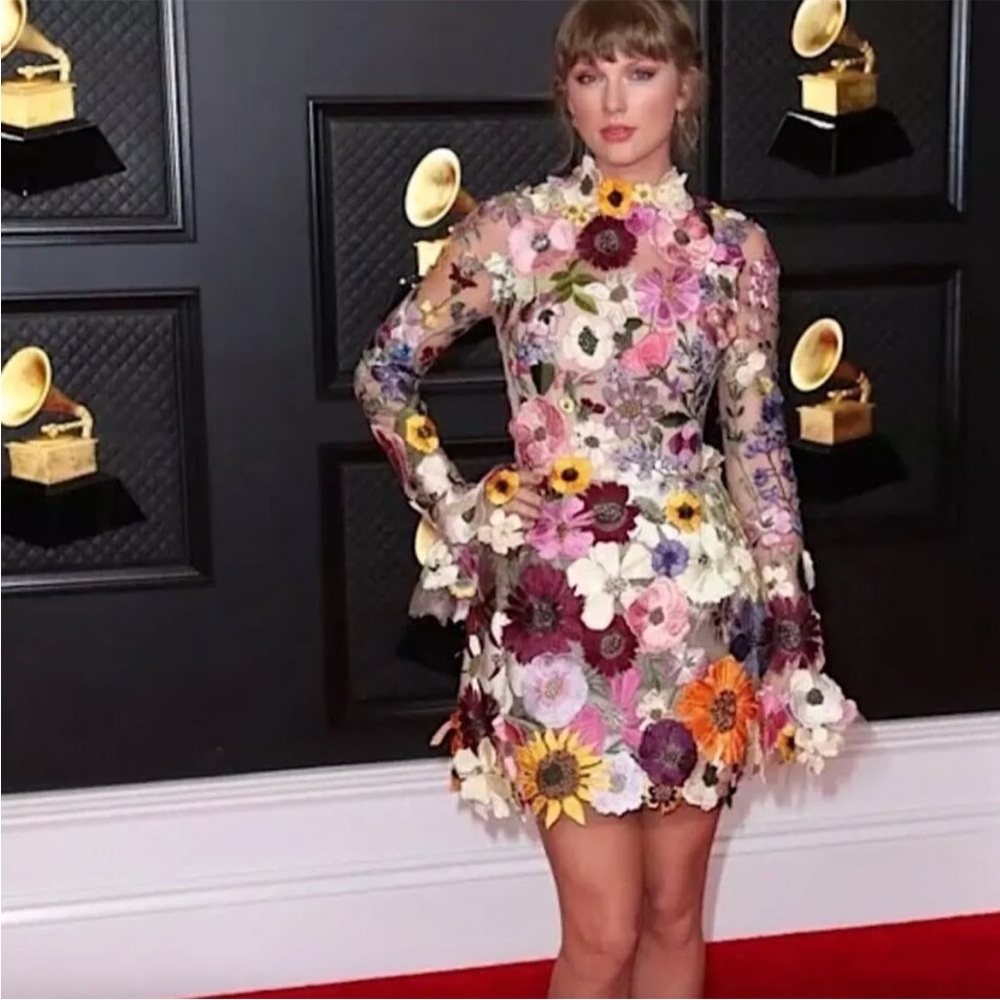Storia Multicolor Floral Appliqué Mini Dress
